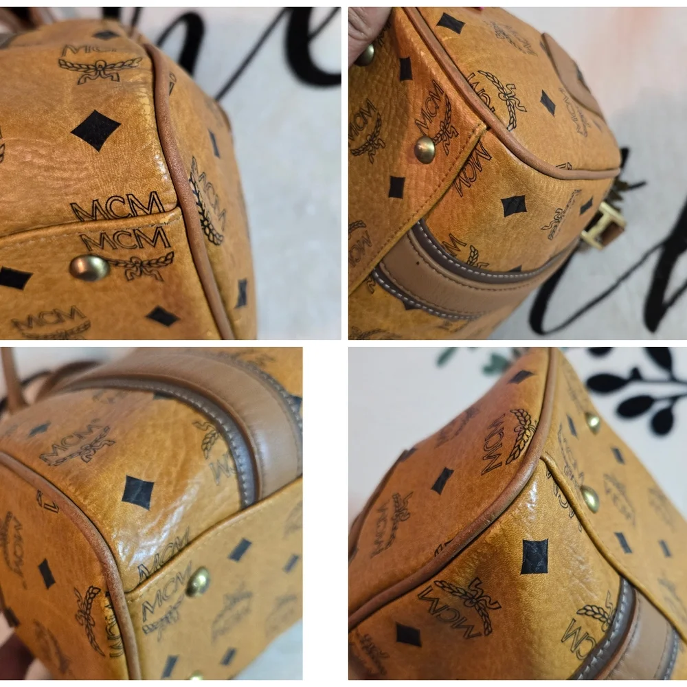 💯 Authentic MCM Cognac Visetos and Leather Top Handle Handbag - Picture 10 of 15